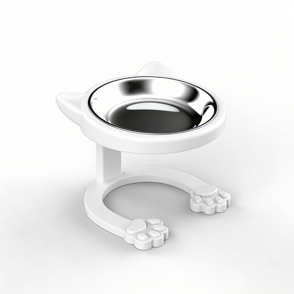 Cute Cat Ear Elevated Cat Bowl | Raised Stainless Steel Pet Feeder