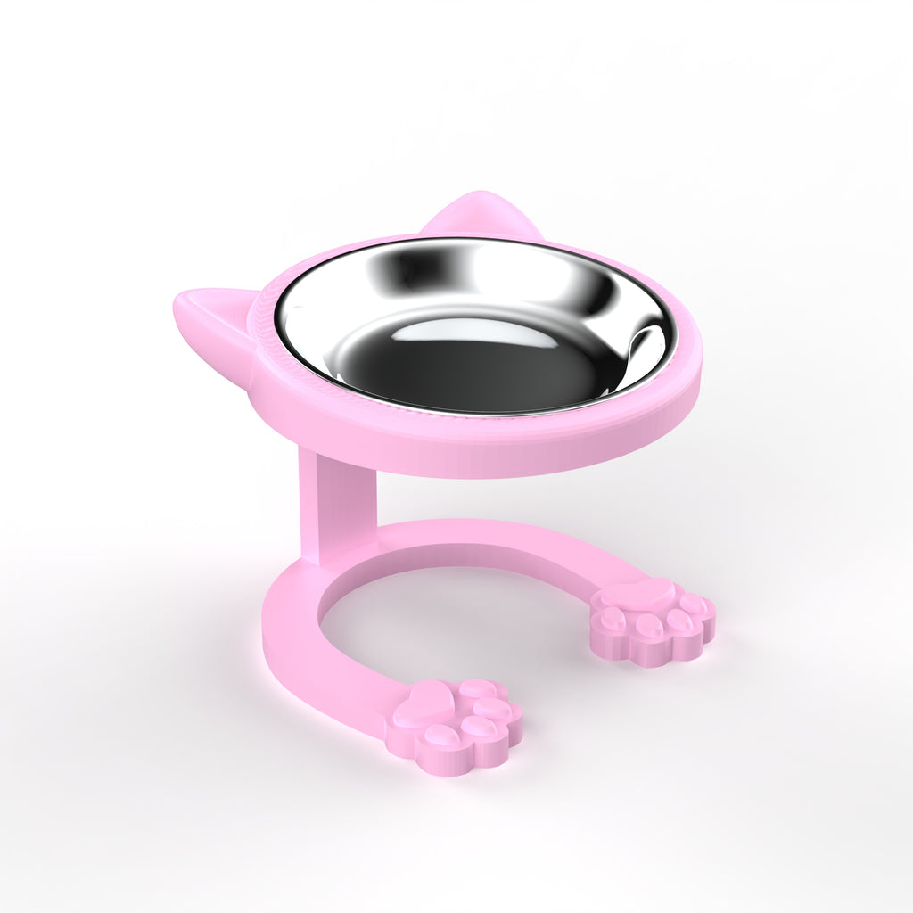 Cute Cat Ear Elevated Cat Bowl | Raised Stainless Steel Pet Feeder