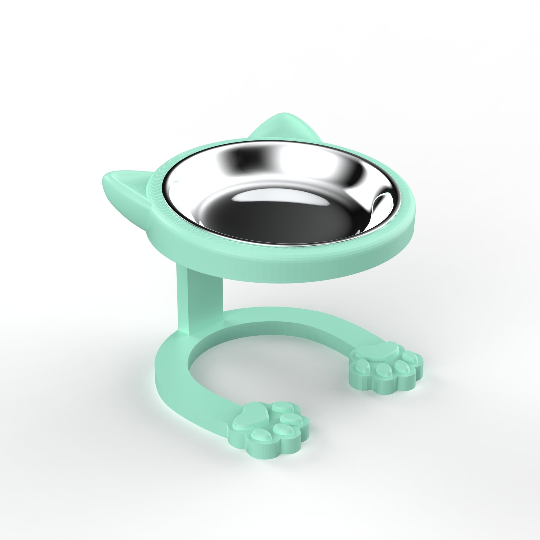 Cute Cat Ear Elevated Cat Bowl | Raised Stainless Steel Pet Feeder