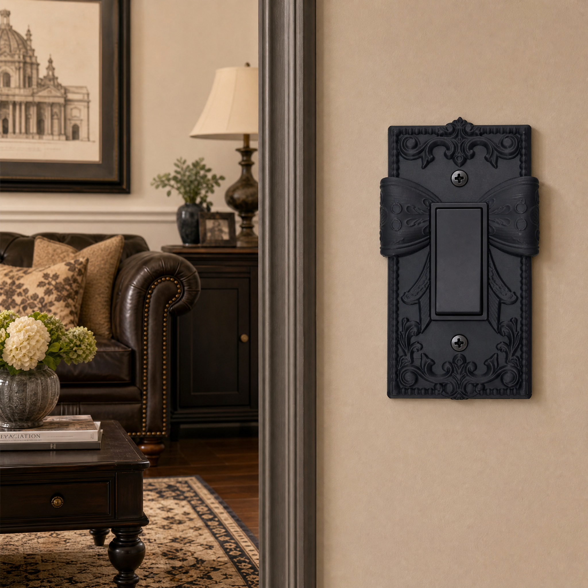 Ornate Bow Embossed Decorative Switch Plate | Vintage Aesthetic Light Switch Wall Cover
