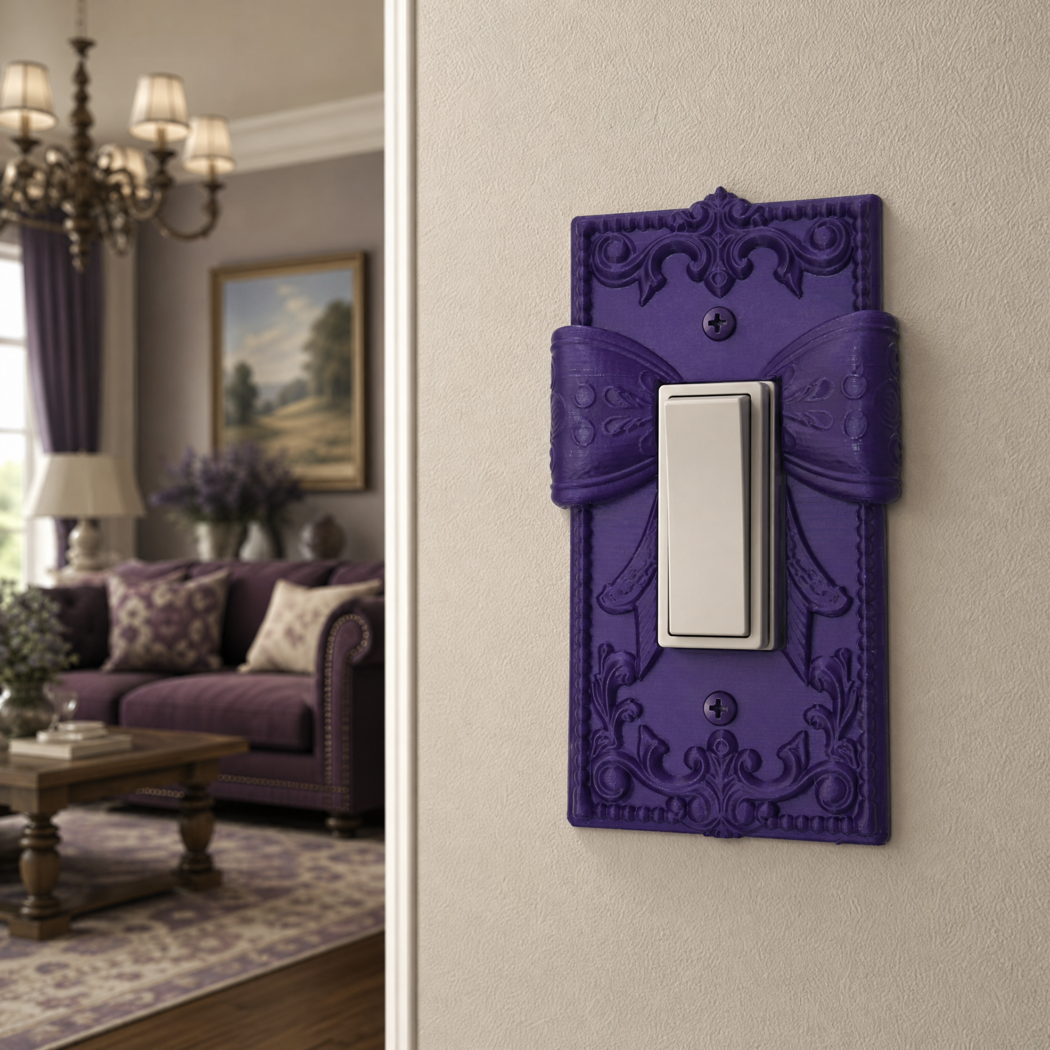 Ornate Bow Embossed Decorative Switch Plate | Vintage Aesthetic Light Switch Wall Cover