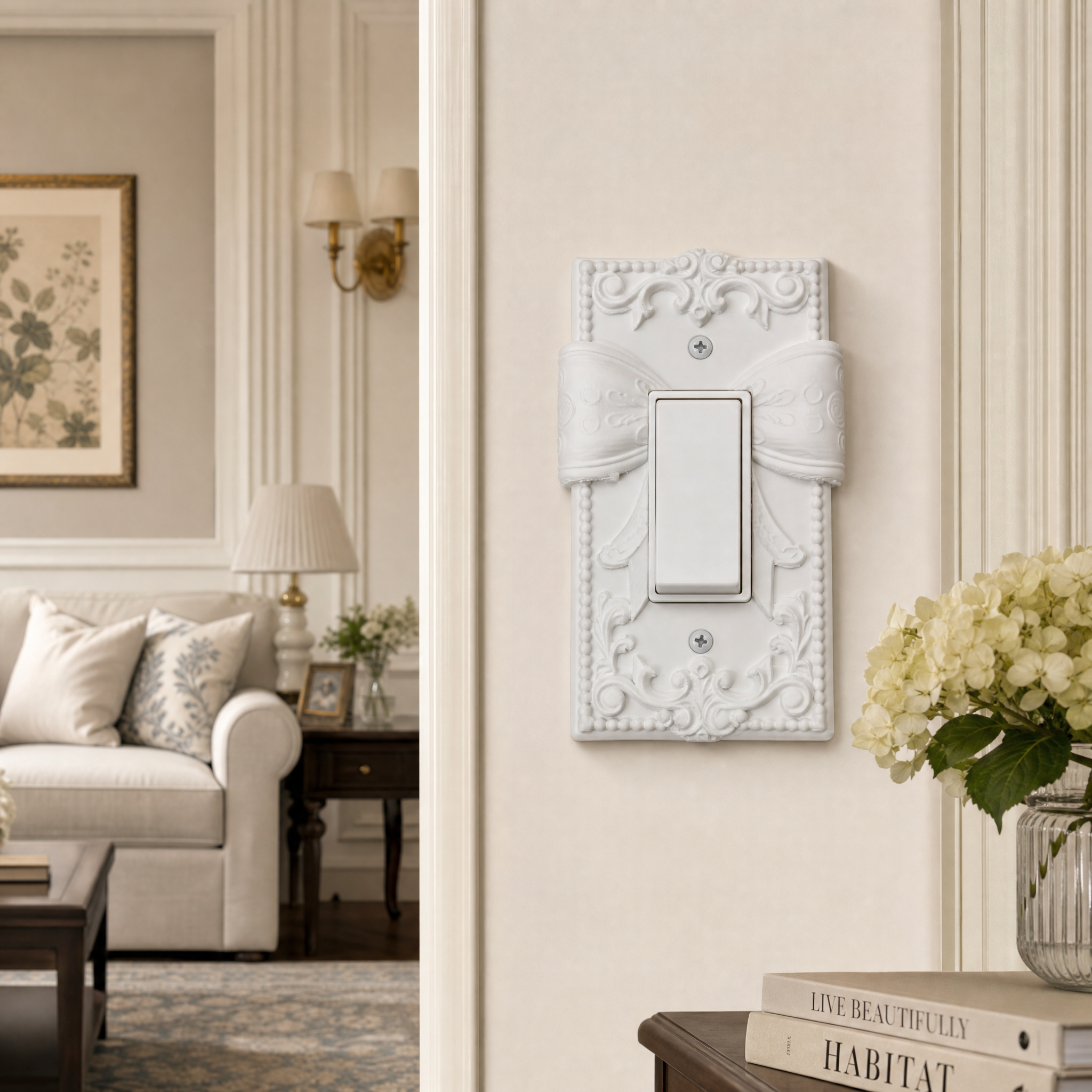 Ornate Bow Embossed Decorative Switch Plate | Vintage Aesthetic Light Switch Wall Cover