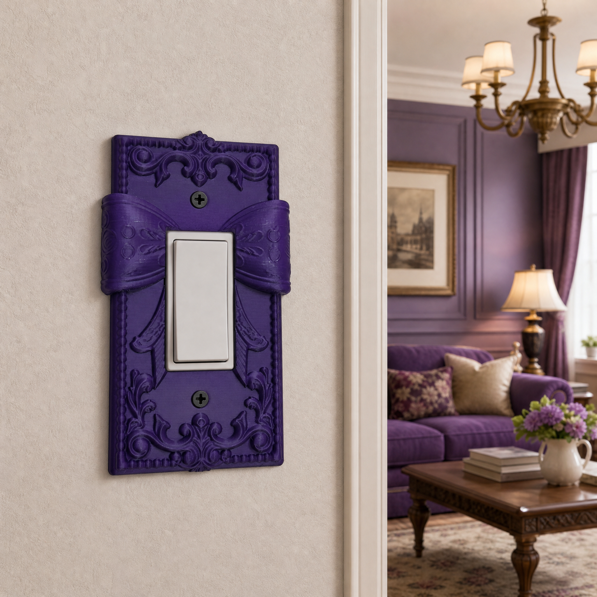 Ornate Bow Embossed Decorative Switch Plate | Vintage Aesthetic Light Switch Wall Cover