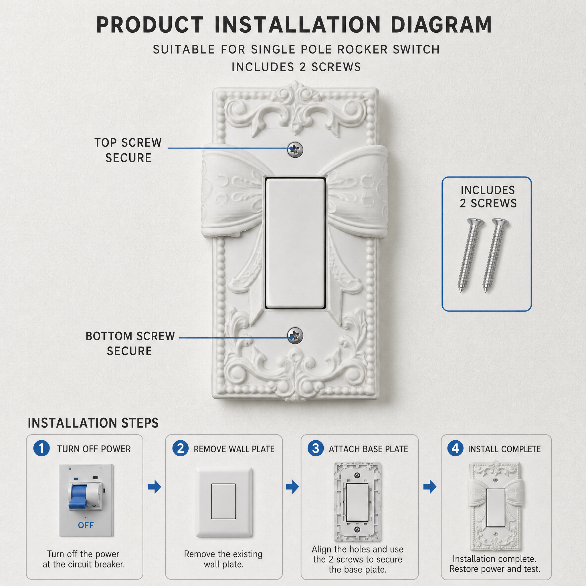 Ornate Bow Embossed Decorative Switch Plate | Vintage Aesthetic Light Switch Wall Cover