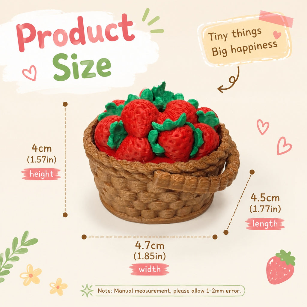 Strawberry Basket Fidget Clicker | Stress Relief Desk Toy | 3D Printed Woven Fruit Basket Stress Relief Toy, Satisfying Mechanical Pop Button Sensory Fidget Toy, Cute Mini Desk Decor Gift for Teens Adults Anxiety Relief